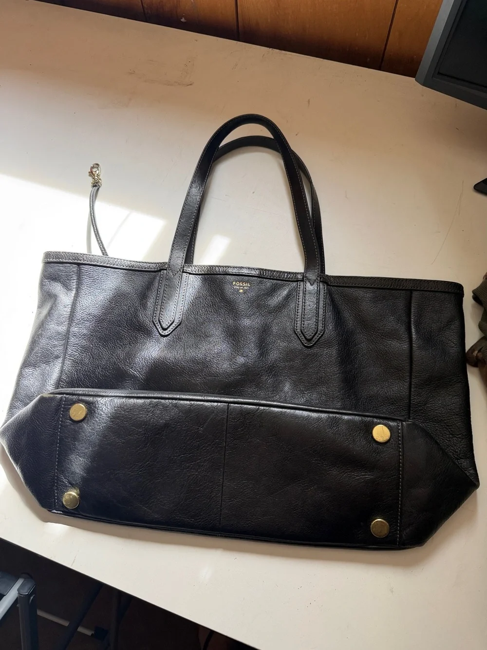 Vintage Fossil Black Leather Tote